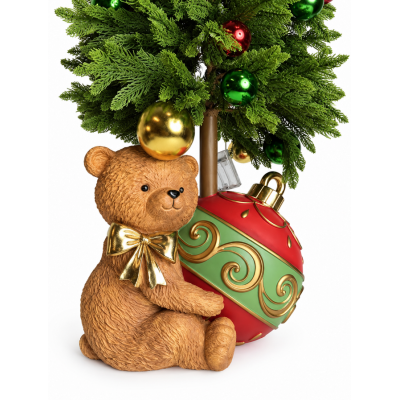 Urso Natalino Decorativo em Resina com Árvore e LED 120cm