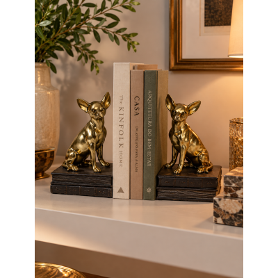 Aparador de Livros Cachorro em Polirresina Dourado