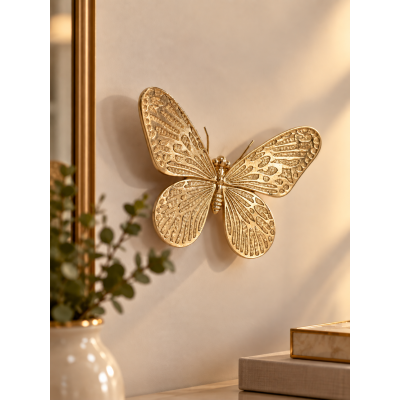Escultura de Parede Borboleta em Polirresina Dourada 18,4cm