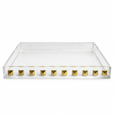 Bandeja Decorativa em Acrílico com Tachas Douradas 40cm