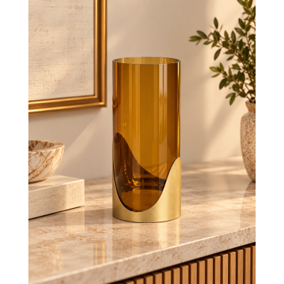 Vaso Decorativo de Vidro com Metal Âmbar 25cm