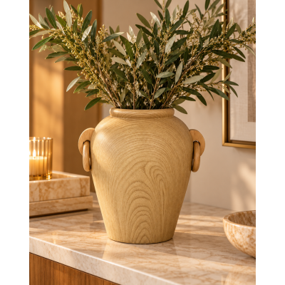 Vaso Decorativo em Cerâmica Efeito Amadeirado Bege 22,5cm