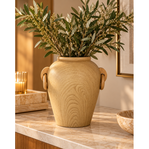 Vaso Decorativo em Cerâmica Efeito Amadeirado Bege 22,5cm