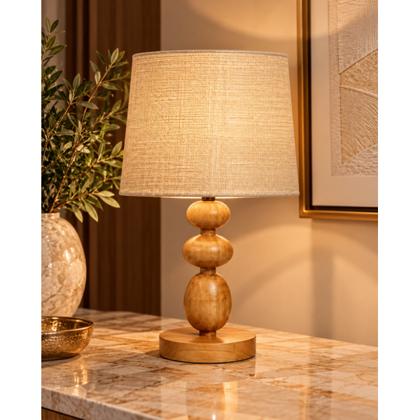 Abajur Decorativo em Madeira Formas Marrom e Bege Bivolt 50cm