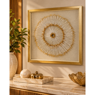 Quadro Decorativo em MDF com Madrepérola Dourada 60x60cm