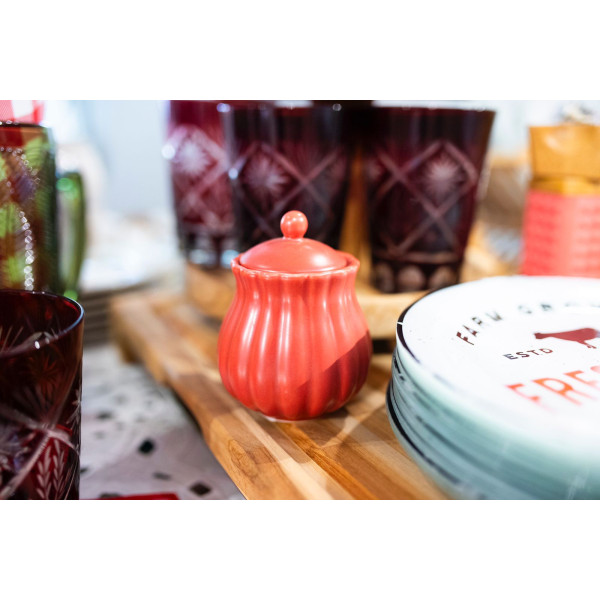 AÇUCAREIRO DE PORCELANA PÉTALA VERMELHO